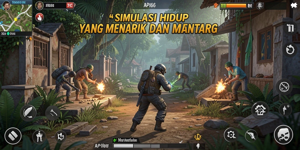 Screenshot dari gameplay API66 yang menunjukkan suasana simulasi yang hidup.