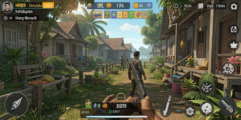 Tampilan gameplay HR89 yang menampilkan interaksi karakter dalam Simulator Kehidupan.