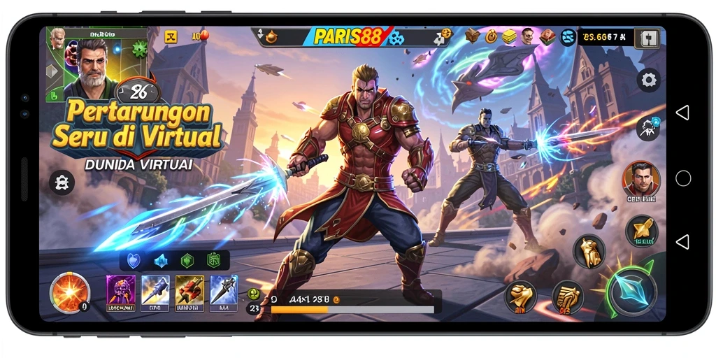 Tangkapan layar gameplay PARIS88 dengan aksi pertarungan yang mendebarkan.