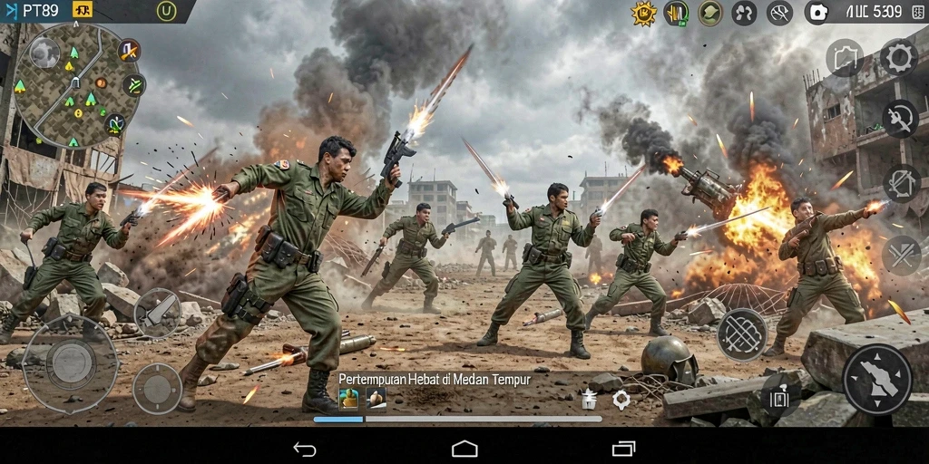 Screenshot PT89 menampilkan aksi pertempuran seru dan mendebarkan.