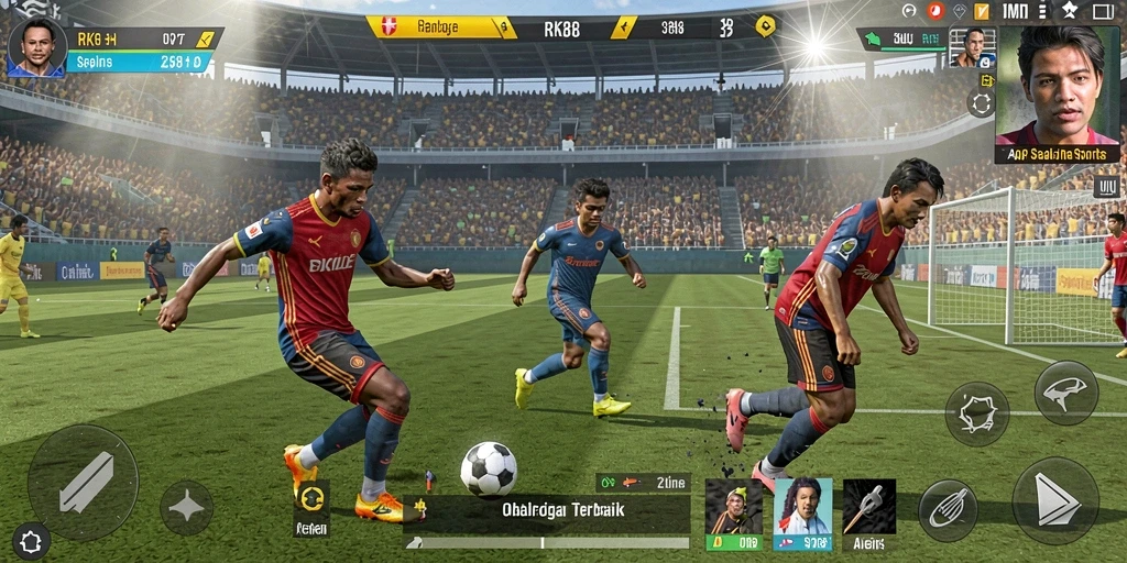 Screenshot menampilkan gameplay RK88 dengan aksi olahraga yang mendebarkan.
