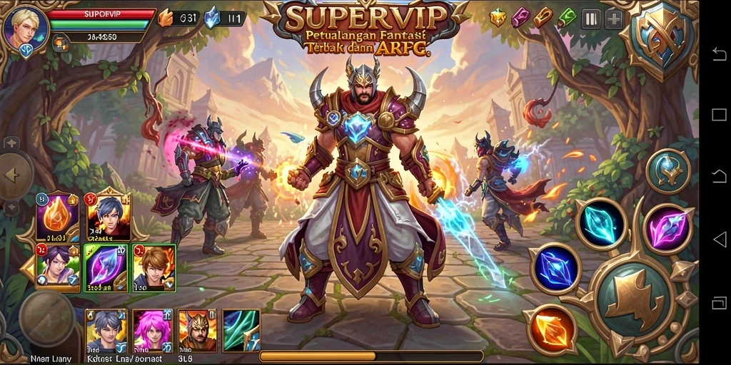 Menampilkan aksi pertempuran seru dalam game ARPG SUPERVIP.